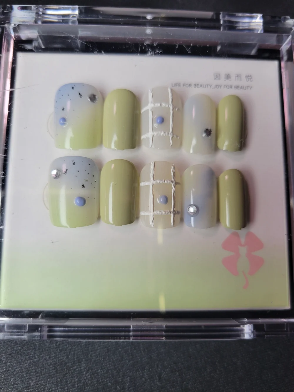 Pastel Green  White & Blue Nail Art  MOCYNE Press On Nails
